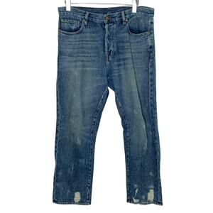 NSF 30 Womens Distressed Button Fly Blue Jeans Straight Leg High Rise